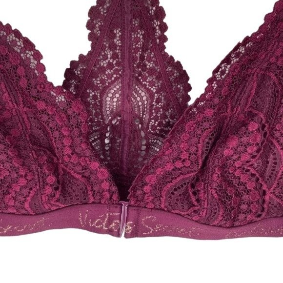 Victoria's Secret T-back Maroon Lace Bralette Size Small - Picture 3 of 12